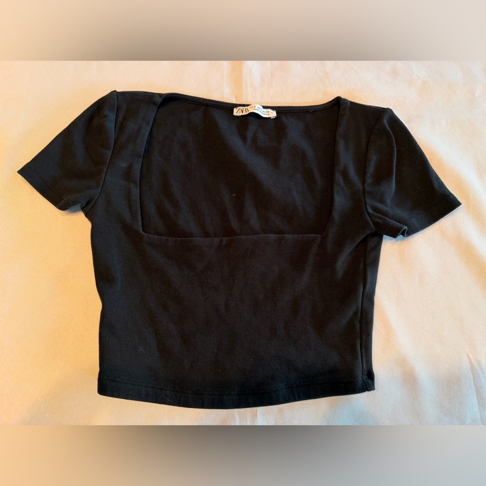 Zara Black Square Neck Crop Top Size Small